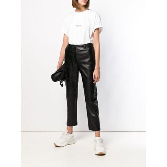 Stella McCartney Hailey Vegan Leather Pants Black EU 44 Wide Leg Designer - Picture 1 of 10